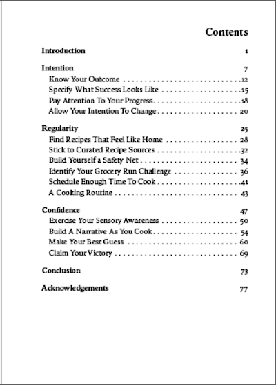 Table of content for the book, Nourishing Practice.
